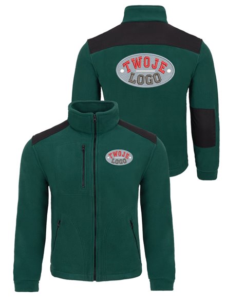 Czarny polar firmowy z haftem logo na lewej piersi, ciepła odzież reklamowa